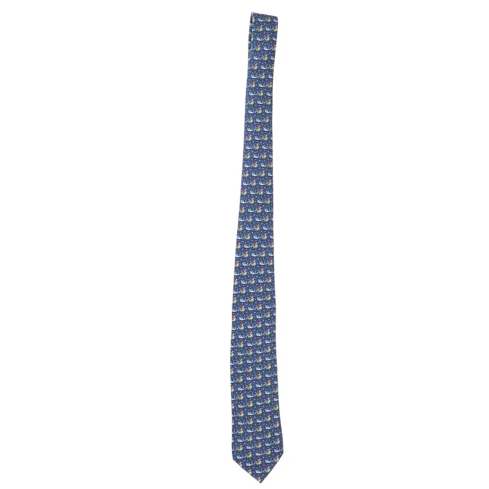 Vineyard Vines Santa Whale Sleigh Blue Silk Christmas Tie Kids Holiday Necktie